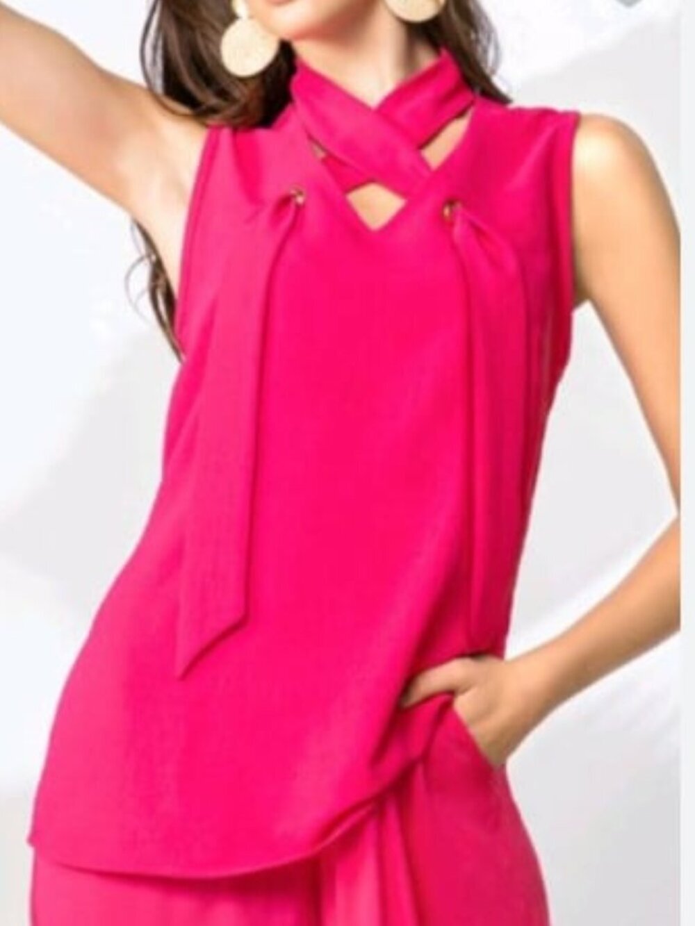 Joseph Ribkoff Bright Pink Criss Cross Top